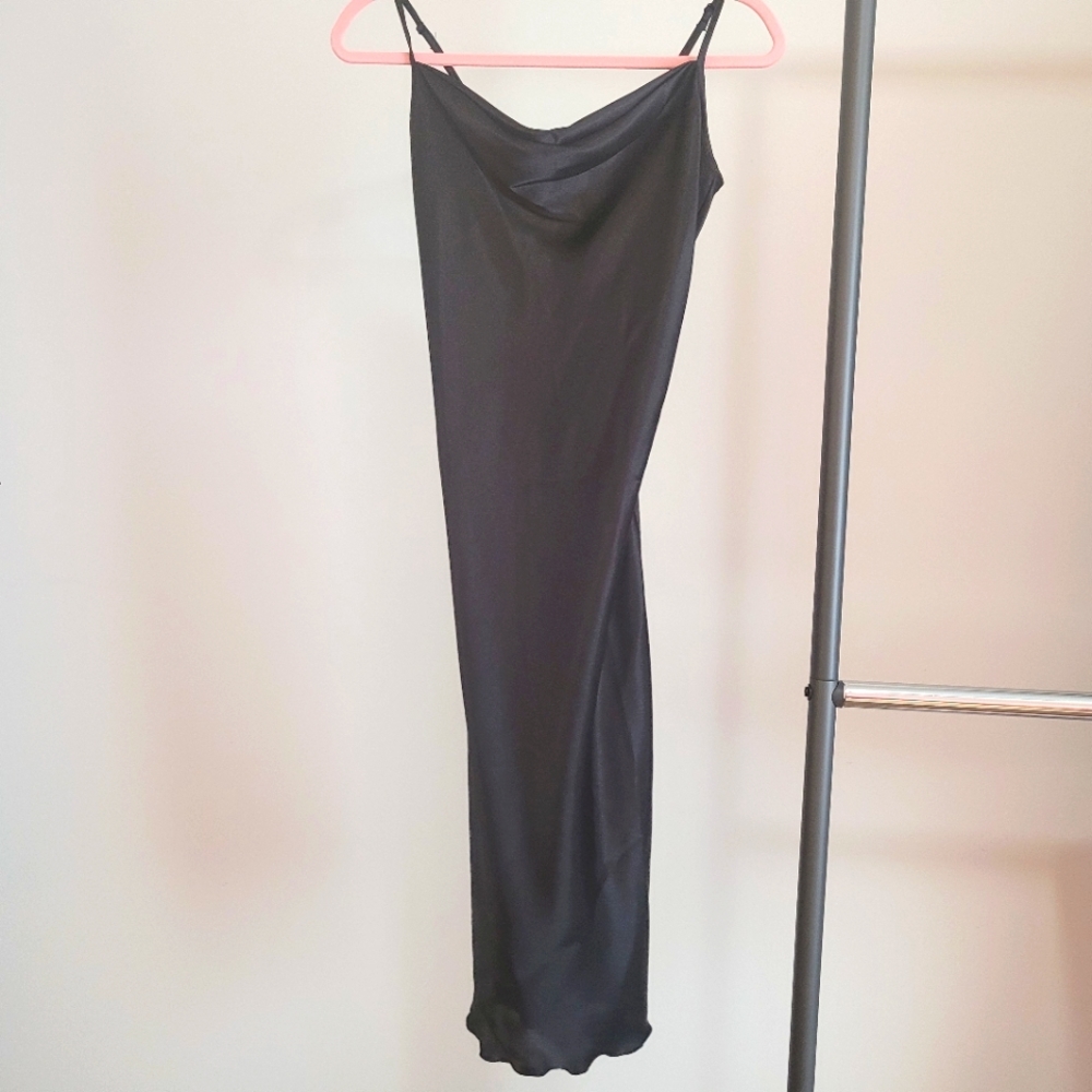 Bebe black satin strap dress